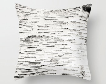 Birch Bark Velveteen Pillow  Cover Natural White Birch Bark Forest Nature Woodsy Cabin Decor, Living Room Bedroom Decor