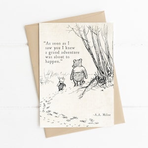 Winnie the Pooh Quote, Grand Adventure was Going to Happen, AA Milne, Classic Winnie the Pooh Notecard, Book Quotes Card, Best Friends Card