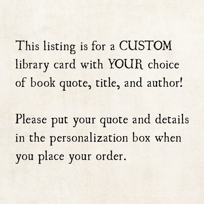 Personalised Library Card Custom Quote Library Card, Personalized Library Card, Book Lover Gift ...