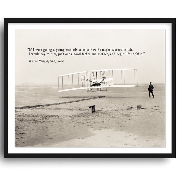 Wright Brothers Art Print, Vintage Airplane Art, Inspirational Quote Art, Historical Wright Flyer, Airplane Wall Decor, Vintage Nursery Art