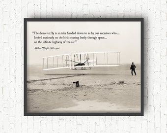 Wright Brothers Art Print, Vintage Airplane Art, Inspirational Quote Art, Historical Wright Flyer, Airplane Wall Decor, Vintage Nursery Art