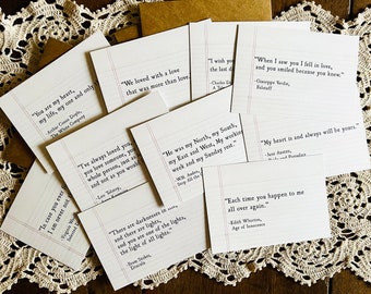 Classic Literary Romantic Book Quote Cards, Love Quotes Set of 10 Flat Cards w/Envelopes, Love Notes, Book Lover Readers gift