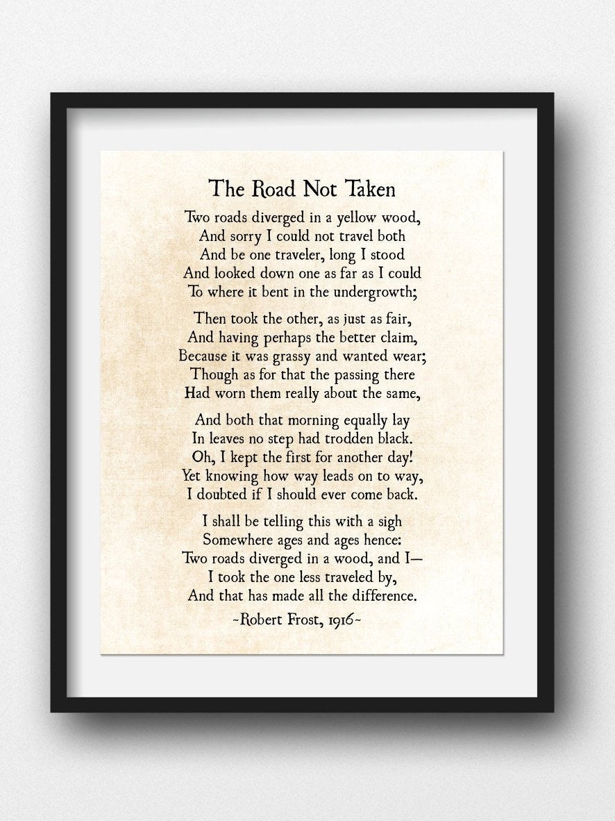 Road Not Taken Poem Robert Frost Poem Poetry Art Graduation | Etsy