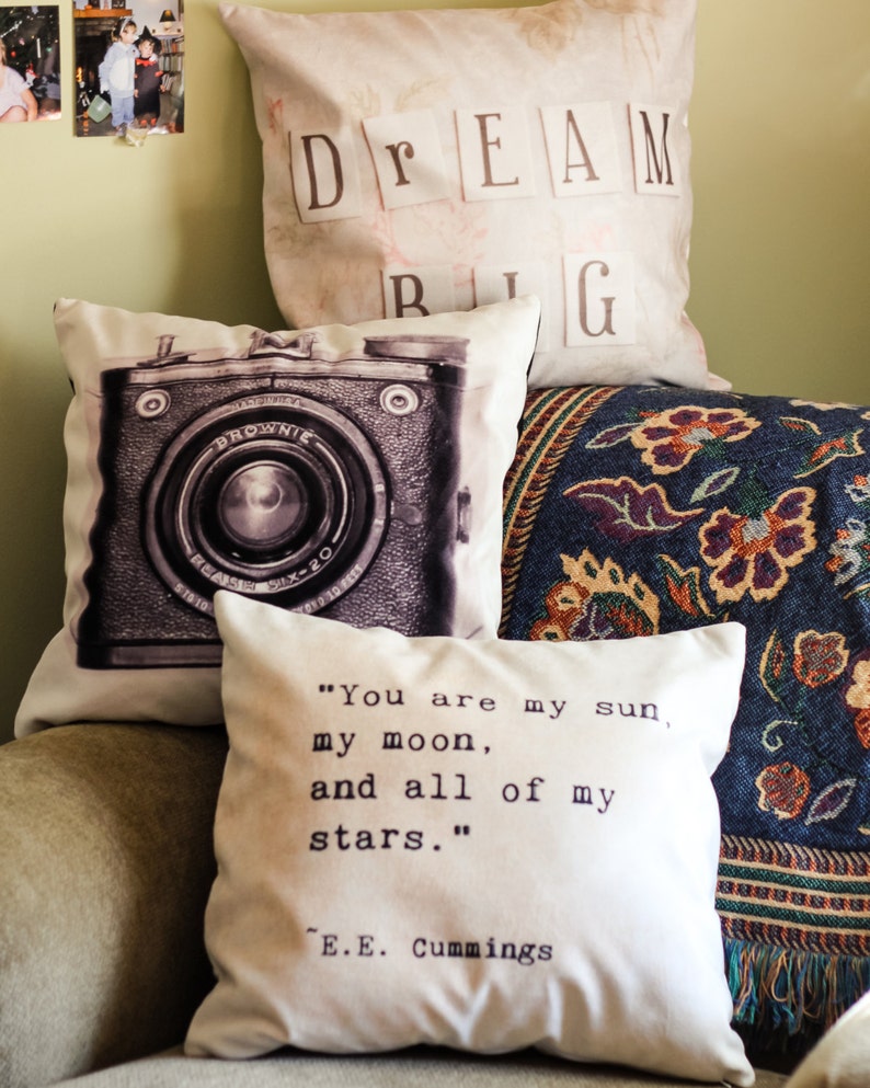 EE Cummings Quote Velveteen Pillow Inspiring Words My Sun Moon Stars Celestial Love Typography Inspirational Quote Home Decor Bedroom Decor image 2