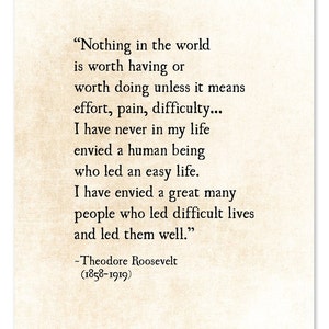Theodore Teddy Roosevelt Quote Art Print, Work Hard Quote, Graduation ...