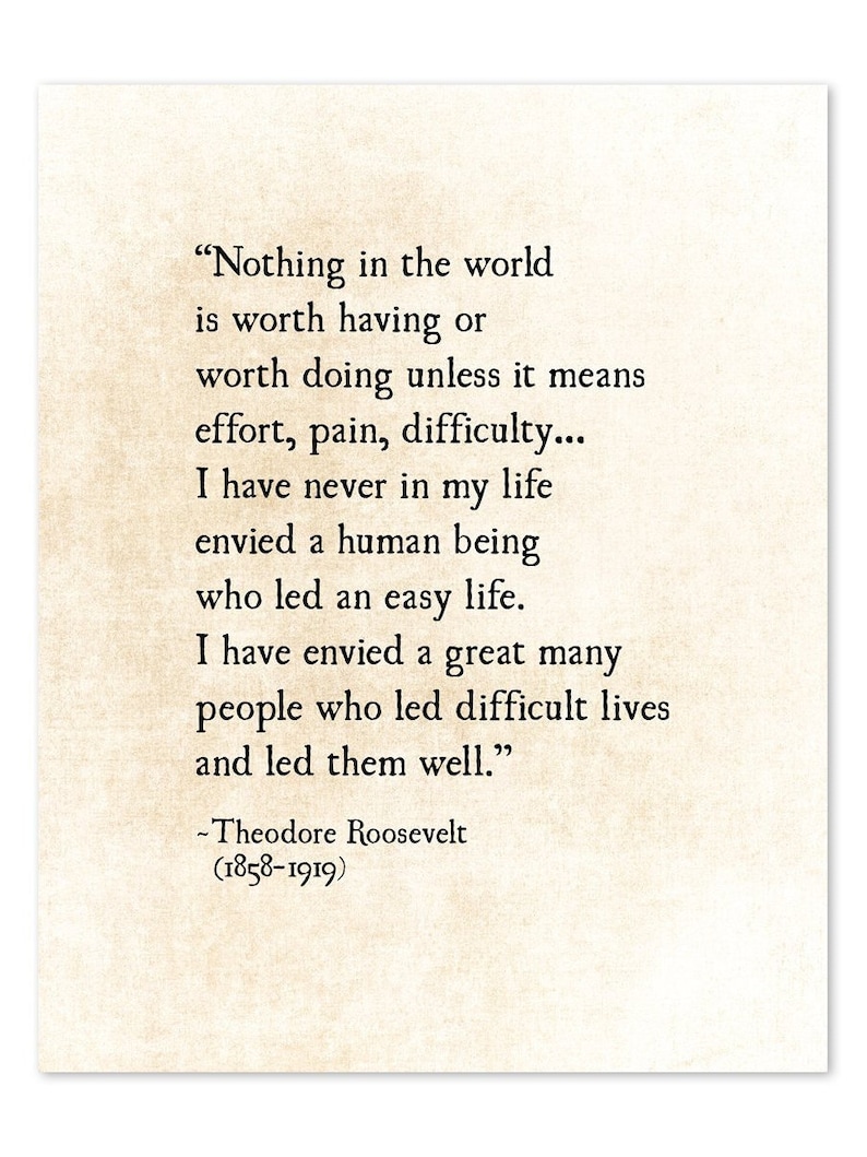 Theodore Teddy Roosevelt Quote Art Print Work Hard Quote Etsy