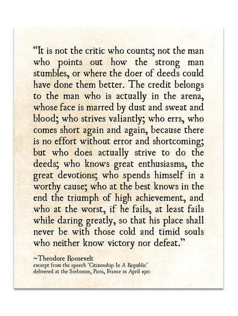 Man in the Arena, Theodore Roosevelt Quote, Graduation Gift, Literary Art Print, Grad Gift, Book Page Art Print, Inspirational QuoteUnframed image 2