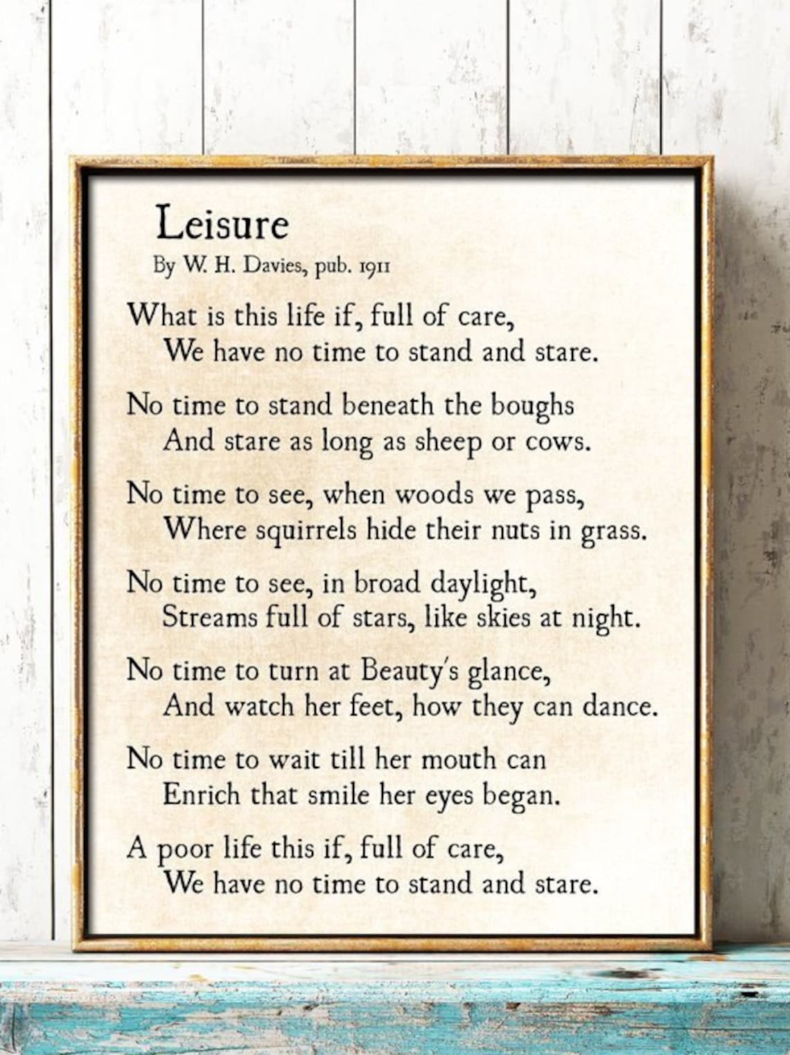 Leisure Poem Print W. H. Davies Poem Poetry Art Print Etsy UK