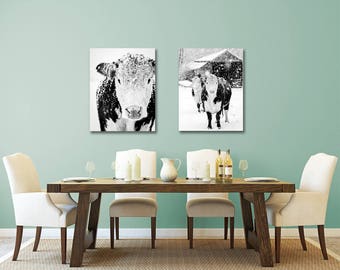 Black and White Cow Art, Cow Print, Farmhouse Print, Rustic Decor, Black and White Cow Photo, Cow Photo, Farmhouse Decor, Large Wall Art