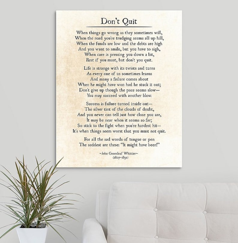 Don T Quit Poem John Greenleaf Whittier Quote Graduation Gift Grad Gift Inspirational Quote Poetry Wall Art Print Book Page Art Print