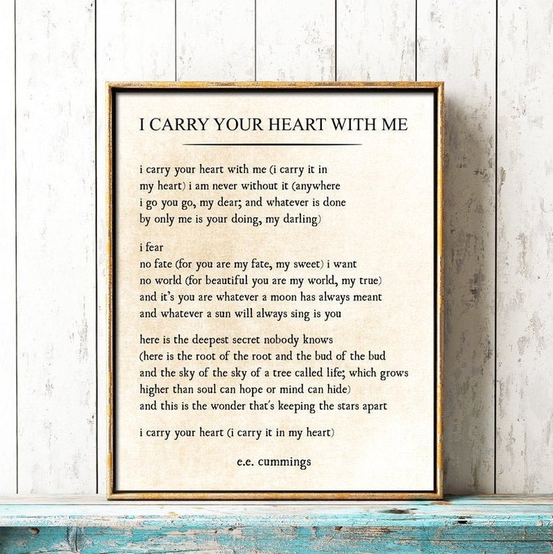 I Carry Your Heart Wall Art Print Ee Cummings Poem Print Etsy