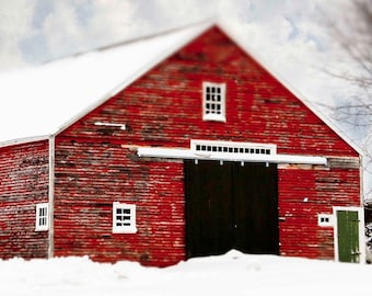 Red Barn, Farmhouse Decor, Barn Photo, Winter Country Living, Snowscape Photography Home Decor, Large Wall Art, Fine Art Print