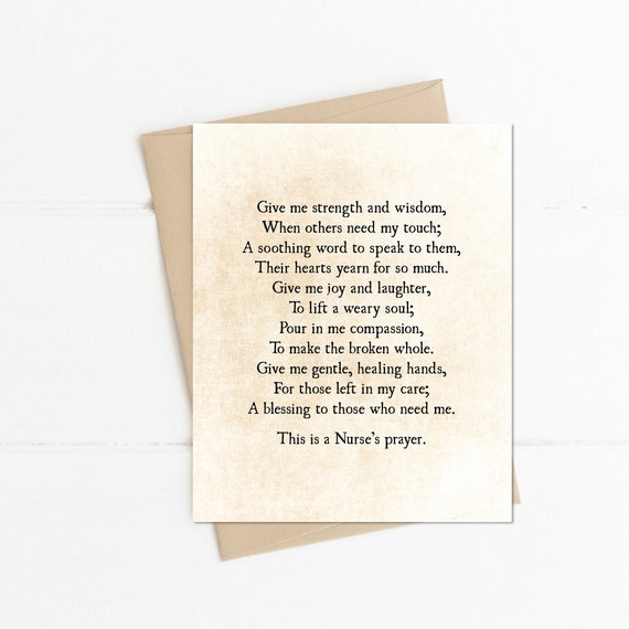 Nurse's Prayer Note Card, Card for a Nurse, Nurse Prayer Art Print, Medical Profession Gift Note Card, Hospital Wall Art