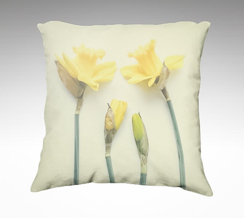 Velveteen Pillow Cover Springtime Daffodils Pastel Yellow Floral Pillow Soft Pillow Vintage Style Bedroom Pillow Living Room Decor