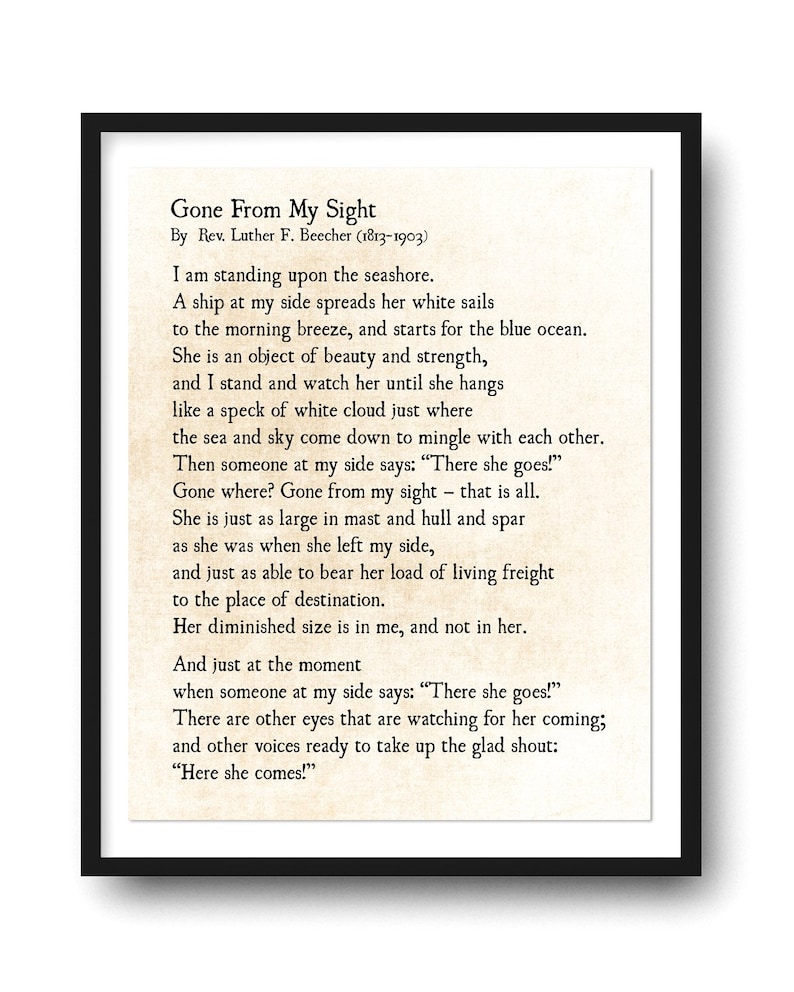 Gone From My Sight Luther Beecher Grief Poem What is Dying Etsy