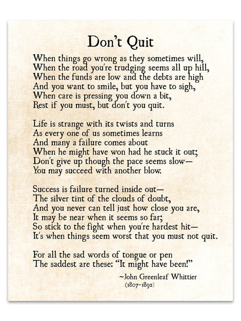 Don't Quit Poem John Greenleaf Whittier Quote Graduation Etsy