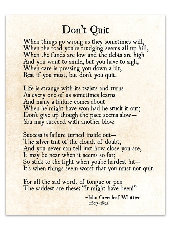Don't Quit Poem John Greenleaf Whittier Quote Graduation Etsy