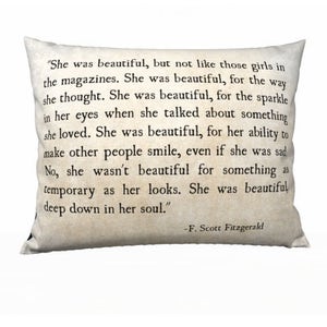 She Was Beautiful, F. Scott Fitzerald Quote, Love Quote, Velveteen Pillow Cover, Romantic Quote, Bedroom Decor, Home Decor Bedroom Decor.