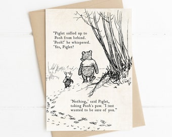 Winnie the Pooh Quote, Piglet Sidled up to Pooh, AA Milne, Classic Winnie the Pooh Notecard, Book Quotes Card, Bestie Friendship Card