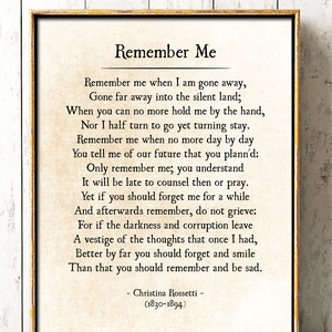 Remember Me Christina Rossetti, Funeral Poem, Grief and Sorrow Poem Poetry Art Print, Bereavement Print, In Memory of Gift, Unframed image 3