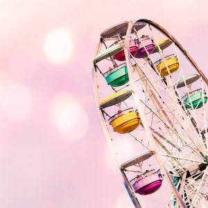 Ferris Wheel Photo, Carnival Art, Pastel Pink Nursery Decor, Whimsical Wall Art, Ferris Wheel Wall Art, Carnival Amusement Park Ride