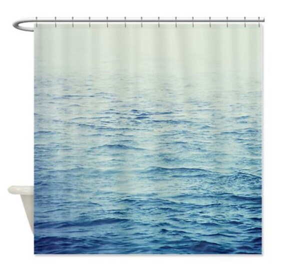 Shower Curtain Ocean Photography Foggy Ocean Ombre Blue Etsy
