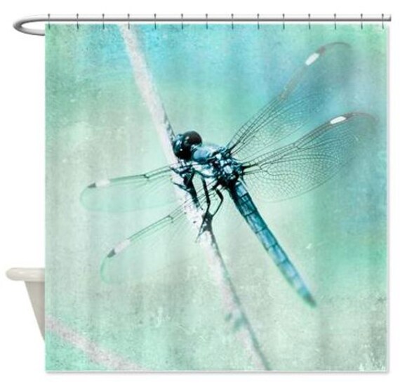 Shower Curtain Dragonfly Shower Curtain Teal Aqua Aquamarine Etsy