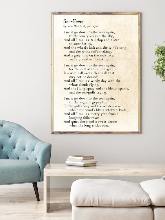 Sea Fever Poem By John Masefield I Must Go Down To The Seas Etsy