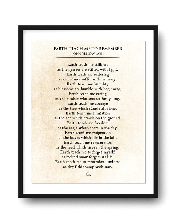 Earth Teach Me To Remember Poem John Yellow Lark Poem Native Etsy