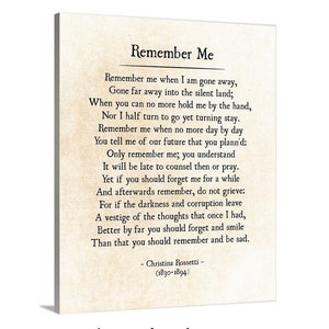 Remember Me Christina Rossetti, Funeral Poem, Grief and Sorrow Poem Poetry Art Print, Bereavement Print, In Memory of Gift, Unframed image 4