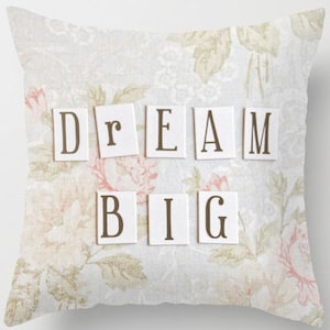 Dream Big Velveteen Pillow Cover, Throw Pillow Cover, Mint Green Pastel Colors, Nursery Bedroom Decor, Dorm Throw Pillow, Living Room Decor