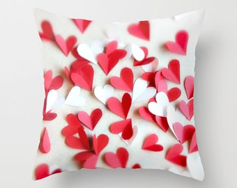 Hearts Pillow Cover Valentine Hearts Red White Love Whimsical Home Decor, Retro Style Living Room Decor