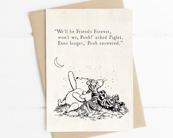 Winnie the Pooh Quote, We'll be Friends Forever Quote, AA Milne, Classic Winnie the Pooh Notecard, Book Quotes Card, Best Friends Card