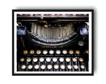 Vintage Typewriter Art Print, Underwood Typewriter Print, Home Office Wall Art Decor, Book Lover Gift, Library Art Decor, Literary Wall Art