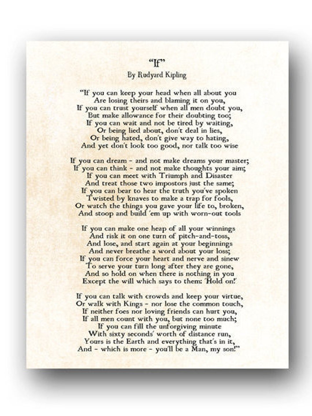 If Poem Rudyard Kipling. Printable A4 and A3 Print. Gift For Son.