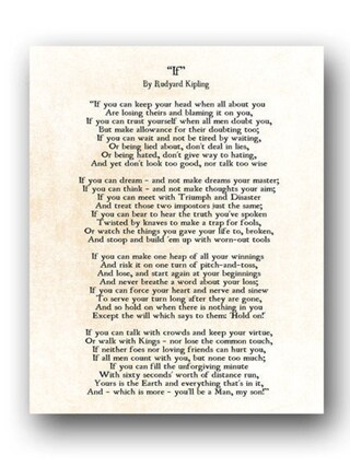 Wallbuddy Stampa Poetica 'If' Di Rudyard Kipling In Francese, Dimensioni A3 (29,7x41,9 Cm), Carta Premium Effetto Pergamena
