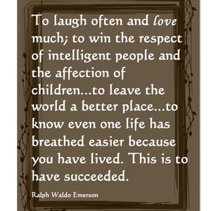 Ralph Waldo Emerson Quote Wall Art, To Succeed Quote, Graduation Grad Gift, Poetry Art, Inspirational Quote, Poetry Art Print, Unframed