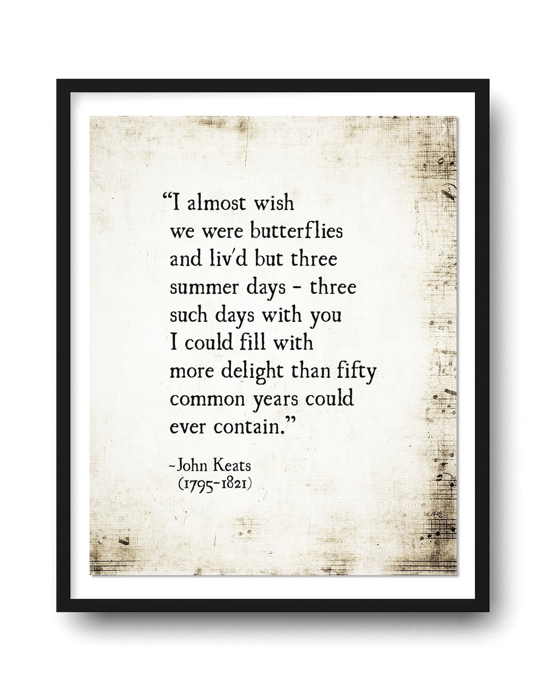 John Keats Poetry Art Print, Wish We Were Butterflies, John Keats Love