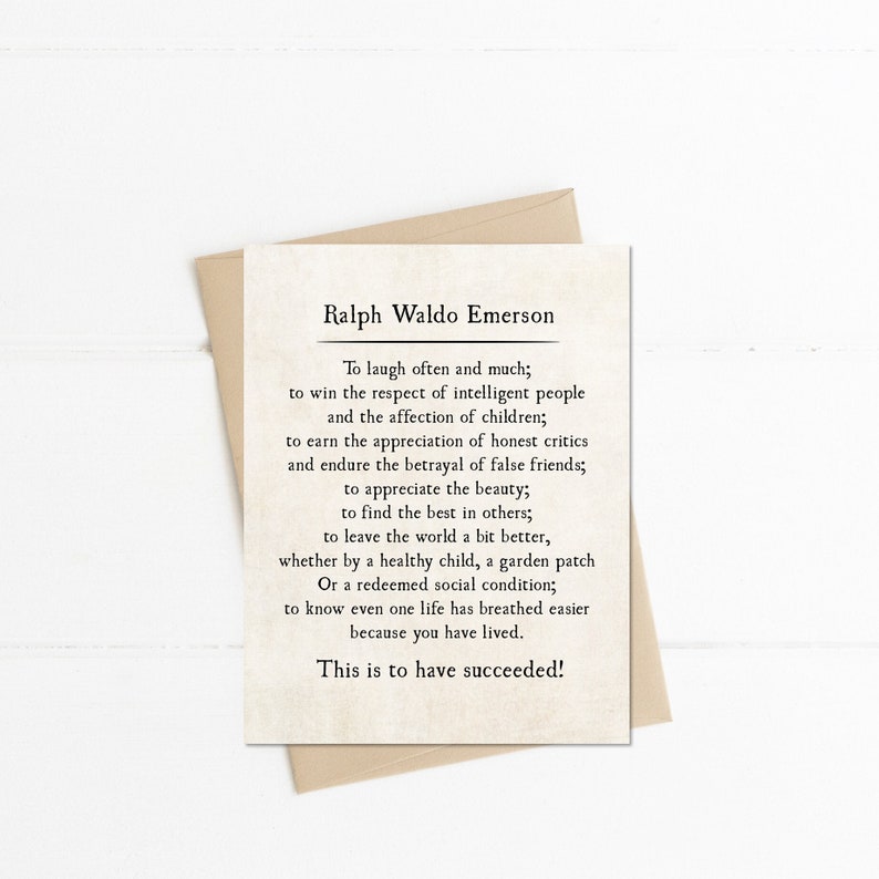 Ralph Waldo Emerson Quote, What is Success, To Laugh Often and Love Much Quote, Graduation Grad Card, Encouragement Friendship Card image 1