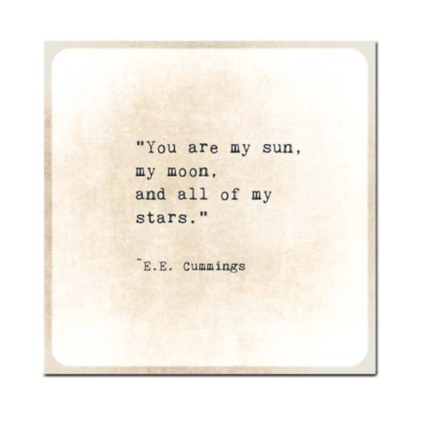 You Are the Sun Moon Stars Quote Print, EE Cummings Poem Quote Art Print, Poetry Art Nursery Decor, Book Page Art, Literary Print, Unframed