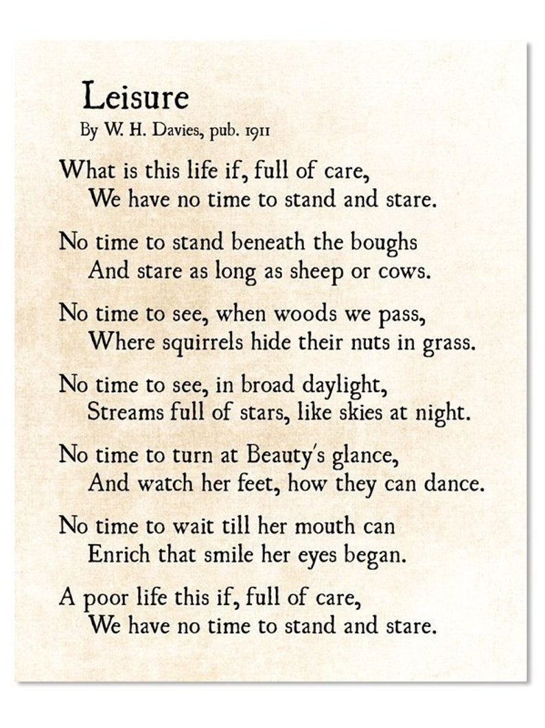 Leisure Poem Print W. H. Davies Poem Poetry Art Print Etsy