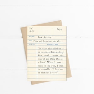 Jane Austen Quote Library Card, Greeting Note Card, Excellent Library Quote Pride and Prejudice Quote, Book Lover Gift Idea, Literary Gift
