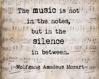 Mozart Music Quote Musical Notes Vintage Style Sepia Natural For the Musician Typography Word Art Print, Unframed