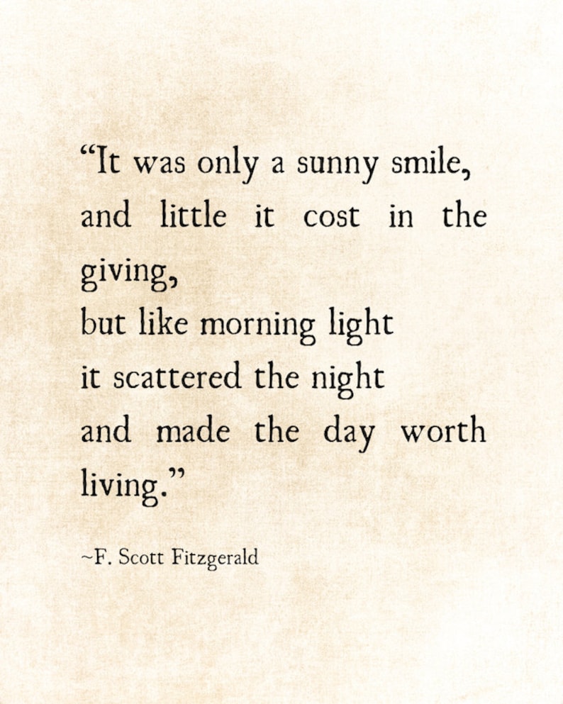Sunny Smile F. Scott Fitzgerald Quote Literary Art Print Etsy