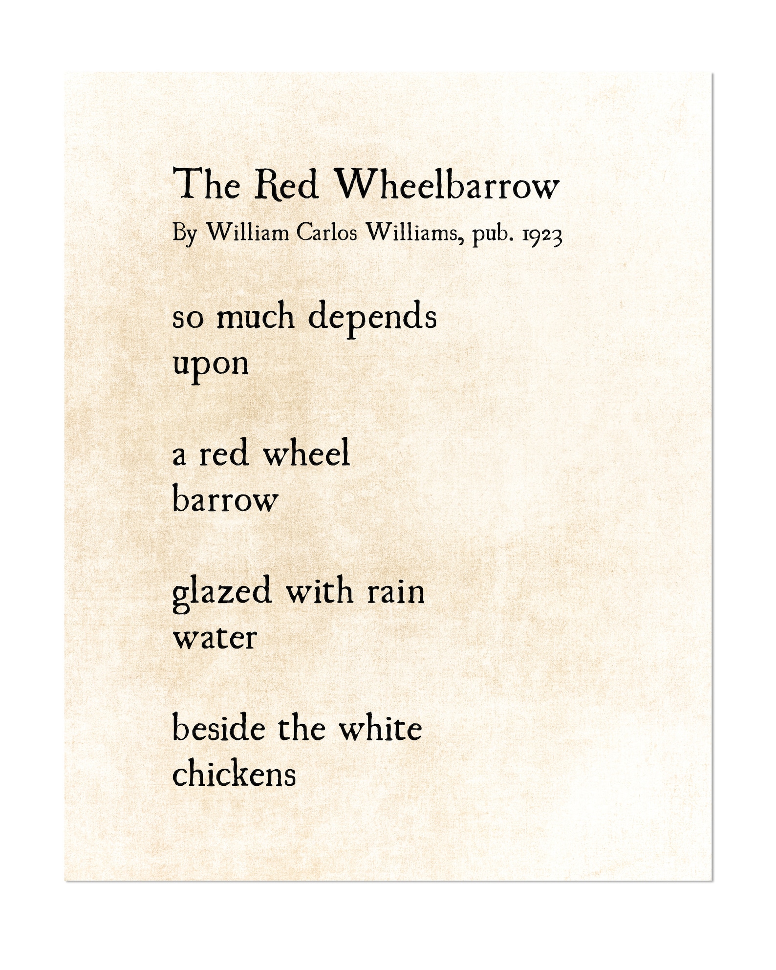 The Red Wheelbarrow William Carlos Williams Poetry Art Print Etsy