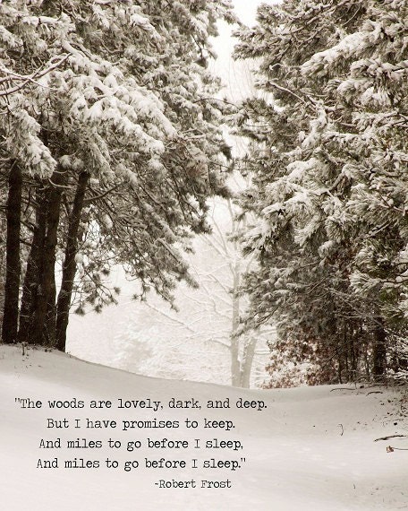 Robert Frost Art Print, Snowy Woods Print, Promises to Keep, Winter Wall Art Print, Quote Wall Art, Literary Art Print, Unframed