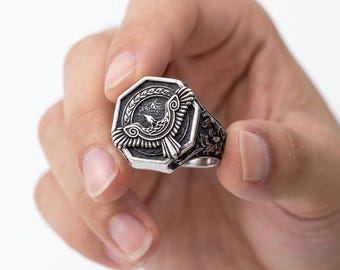 Anillo de plata de ley con diseño de fénix para hombre. Joyería llamativa con forma de ave. Símbolo mitológico de renacimiento. Diseño poderoso. Regalo único para él. Estilo gótico oxidado.