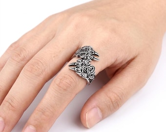 Anillo de garra de oso vikingo, joyería nórdica, anillo celta con nudo, anillo de garra de animal de acero inoxidable, joyería pagana, regalo para hombres y mujeres, anillo wiccano