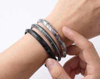 Geometrische Manschette Armband Set Minimalist Armreif Stapel Edelstahl Armbänder Moderne Unisex Schmuck Geschenk für Ihn Sie