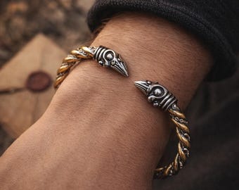 Pulsera Torque para Hombre Anillo Celta Brazalete Joyería Estilo Vikingo Brazalete Cuervo Único Pulsera Abierta Pagana Oro Plata Regalo para Él